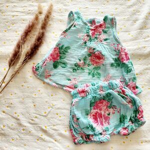 Mud Pie Baby Girl Garden Rose Pinafore and Bloomer Set Muslin Infant Size 3-6mos
